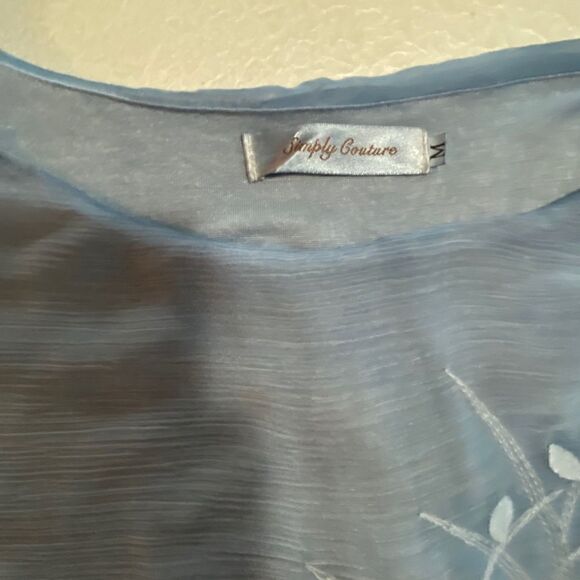 Simply Couture Double Layer Embroidery Top Blouse light blue Sz M - Picture 9 of 12